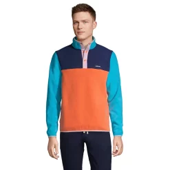 Big & Tall Lands' End Heritage Regular-Fit Colorblock Fleece Snap-Neck Pullover Top -Outdoor Clothing Sales 5354164 Papaya Orange Navy