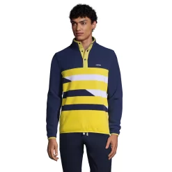 Big & Tall Lands' End Heritage Regular-Fit Colorblock Fleece Snap-Neck Pullover Top -Outdoor Clothing Sales 5354164 Yellow Navy Stripe