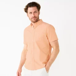 Men's Sonoma Goods For Life® Perfect Length Button-Down Shirt -Outdoor Clothing Sales 5358425 Peach