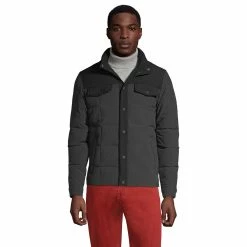 Men's Lands' End Quilted Stretch Down Jacket -Outdoor Clothing Sales 5465029 Dark Charcoal