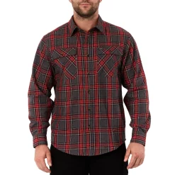 Men's Smith's Workwear Regular-Fit Plaid Two-Pocket Flannel Button-Down Shirt -Outdoor Clothing Sales 5496892 Heather Burgundy