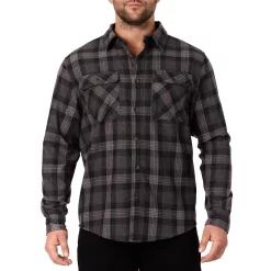 Men's Smith's Workwear Regular-Fit Plaid Two-Pocket Flannel Button-Down Shirt -Outdoor Clothing Sales 5496892 Heather Charcoal