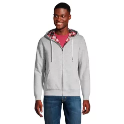 Big & Tall Lands' End Serious Sweats Flannel-Lined Full-Zip Hoodie -Outdoor Clothing Sales 5510868 Gray Heather Flannel