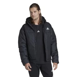 Men's adidas 3-Stripes Puffy Hooded Jacket -Outdoor Clothing Sales 5573137 Black