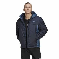 Men's adidas 3-Stripes Puffy Hooded Jacket -Outdoor Clothing Sales 5573137 Legend Ink