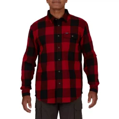 Men's Smith's Workwear Relaxed-Fit Buffalo Plaid Flannel Button-Down Shirt -Outdoor Clothing Sales 5581511 New Red Black
