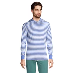 Men's Lands' End Striped Supima Hooded Pullover -Outdoor Clothing Sales 5582121 White Blue Stripe