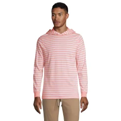 Men's Lands' End Striped Supima Hooded Pullover -Outdoor Clothing Sales 5582121 White Peach Stripe