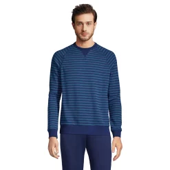 Men's Lands' End Serious Sweats French Terry Crewneck Sweatshirt -Outdoor Clothing Sales 5582142 Navy Blue Stripe