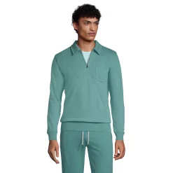 Big & Tall Lands' End Serious Sweats French Terry Quarter-Zip Polo -Outdoor Clothing Sales 5583154 Teal Shadow