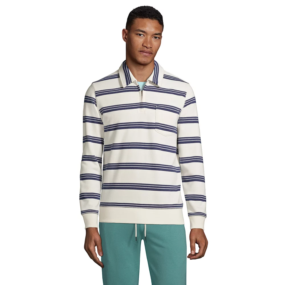Big & Tall Lands' End Serious Sweats Striped French Terry Quarter-Zip Polo 3 Big & Tall Lands' End Serious Sweats Striped French Terry Quarter-Zip Polo