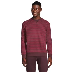 Big & Tall Lands' End French Terry Crewneck Sweatshirt -Outdoor Clothing Sales 5583156 Wine Burgundy Stripe