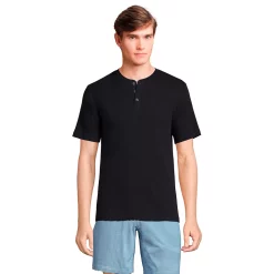 Big & Tall Lands' End Knit Rib Pajama Sleep Henley -Outdoor Clothing Sales 5584300 Black