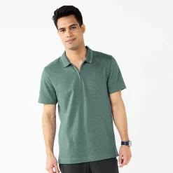 Men's Apt. 9® Tipped Zipper Polo -Outdoor Clothing Sales 5617034 Green
