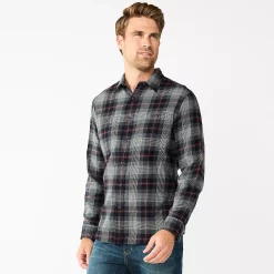 Men's Sonoma Goods For Life® Flannel Button-Down Shirt -Outdoor Clothing Sales 5624605 Black Gray Multi