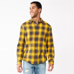 Men's Sonoma Goods For Life® Flannel Button-Down Shirt -Outdoor Clothing Sales 5624605 Gold Black Plaid