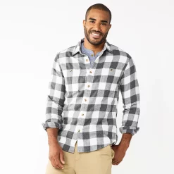 Men's Sonoma Goods For Life® Flannel Button-Down Shirt -Outdoor Clothing Sales 5624605 Gray White Buff