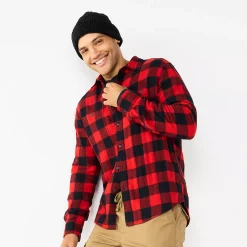 Men's Sonoma Goods For Life® Flannel Button-Down Shirt -Outdoor Clothing Sales 5624605 Red Black Buff