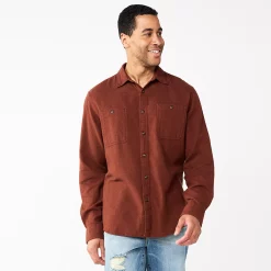 Men's Sonoma Goods For Life® Flannel Button-Down Shirt -Outdoor Clothing Sales 5624605 Rust Solid