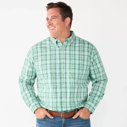 Big & Tall Sonoma Goods For Life® Perfect Length Button-Down Shirt -Outdoor Clothing Sales 5640498 Green Blue Plaid