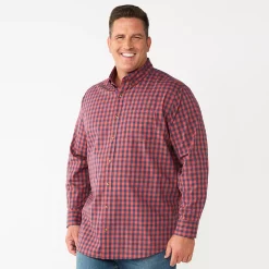 Big & Tall Sonoma Goods For Life® Perfect Length Button-Down Shirt -Outdoor Clothing Sales 5640498 Red Blue Check