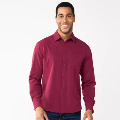 Men's Apt. 9® Athleisure Untucked-Fit Tech Shirt -Outdoor Clothing Sales 5660049 Red Plum