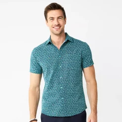 Men's Apt. 9® Slim-Fit Untucked Design Button-Down Tech Shirt -Outdoor Clothing Sales 5666586 Lagoon