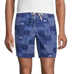 Men's Lands' End Linen Cotton 7" Deck Shorts -Outdoor Clothing Sales 5672952 Blue Nautical Patch