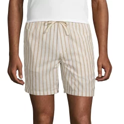 Men's Lands' End Linen Cotton 7" Deck Shorts -Outdoor Clothing Sales 5672952 Ivory Camel Stripe