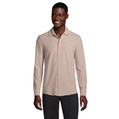 Men's Lands' End Textured Button-Down Shirt -Outdoor Clothing Sales 5684538 Brown White Stripe