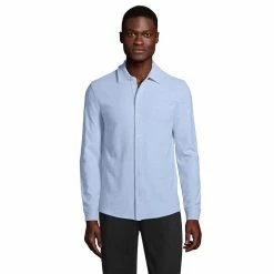 Men's Lands' End Textured Button-Down Shirt -Outdoor Clothing Sales 5684538 Light Blue Heather