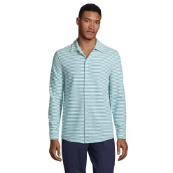 Men's Lands' End Textured Button-Down Shirt -Outdoor Clothing Sales 5684538 Teal White Stripe