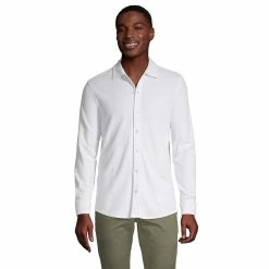 Men's Lands' End Textured Button-Down Shirt -Outdoor Clothing Sales 5684538 White
