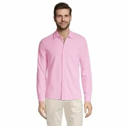 Men's Lands' End Textured Button-Down Shirt -Outdoor Clothing Sales 5684538 Wild Blossom