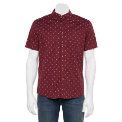 Men's Sonoma Goods For Life® Perfect-Length Button-Down Shirt -Outdoor Clothing Sales 5690253 Burgundy White Tree