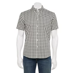 Men's Sonoma Goods For Life® Perfect-Length Button-Down Shirt -Outdoor Clothing Sales 5690253 Gray Cream Gingham