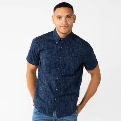 Men's Sonoma Goods For Life® Perfect-Length Button-Down Shirt -Outdoor Clothing Sales 5690253 Navy Block Print