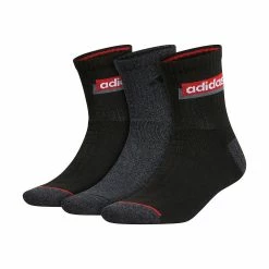 Adidas Men's Blocked Linear II 3-Pack Quarter Socks -Outdoor Clothing Sales 5720070 Black Gray Red