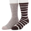 Men's ClimateSmart by Cuddl Duds 2-Pack Skinny Stripe Cozy Crew Socks -Outdoor Clothing Sales 5734101 Java