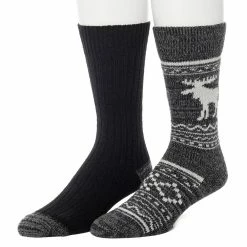 Men's ClimateSmart by Cuddl Duds 2-Pack Moose Stripe Crew Socks -Outdoor Clothing Sales 5734122 Black