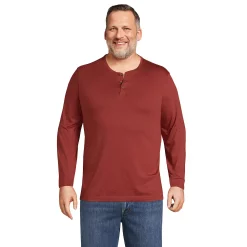 Big & Tall Lands' End Supima Jersey Henley -Outdoor Clothing Sales 5743496 Rust Red