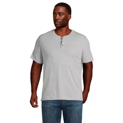 Big & Tall Lands' End Supima Cotton Henley Tee -Outdoor Clothing Sales 5743498 Light Gray Heather