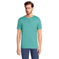 Big & Tall Lands' End Supima Jersey Henley -Outdoor Clothing Sales 5743659 Teal Shadow