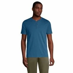 Men's Lands' End Supima Jersey Henley Top -Outdoor Clothing Sales 5747114 Evening Blue