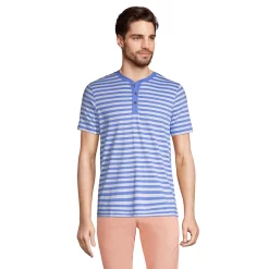 Men's Lands' End Supima Jersey Henley Top -Outdoor Clothing Sales 5747114 White Blue Stripe