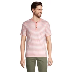 Men's Lands' End Supima Jersey Henley Top -Outdoor Clothing Sales 5747114 White Peach Stripe