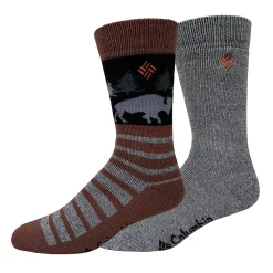Men's Columbia Lifestyle Bison-Stripe Thermal Crew Socks -Outdoor Clothing Sales 5766531 Gray Red