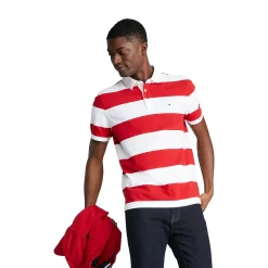Men's Tommy Hilfiger Custom-Fit Striped Cotton Rugby Polo -Outdoor Clothing Sales 5858553 Priamry Red