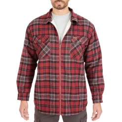 Men's Smith's Workwear Zip-Front Sherpa-Lined Flannel Shirt Jacket -Outdoor Clothing Sales 5869373 Burgundy