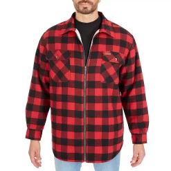 Men's Smith's Workwear Zip-Front Sherpa-Lined Flannel Shirt Jacket -Outdoor Clothing Sales 5869373 Red Black